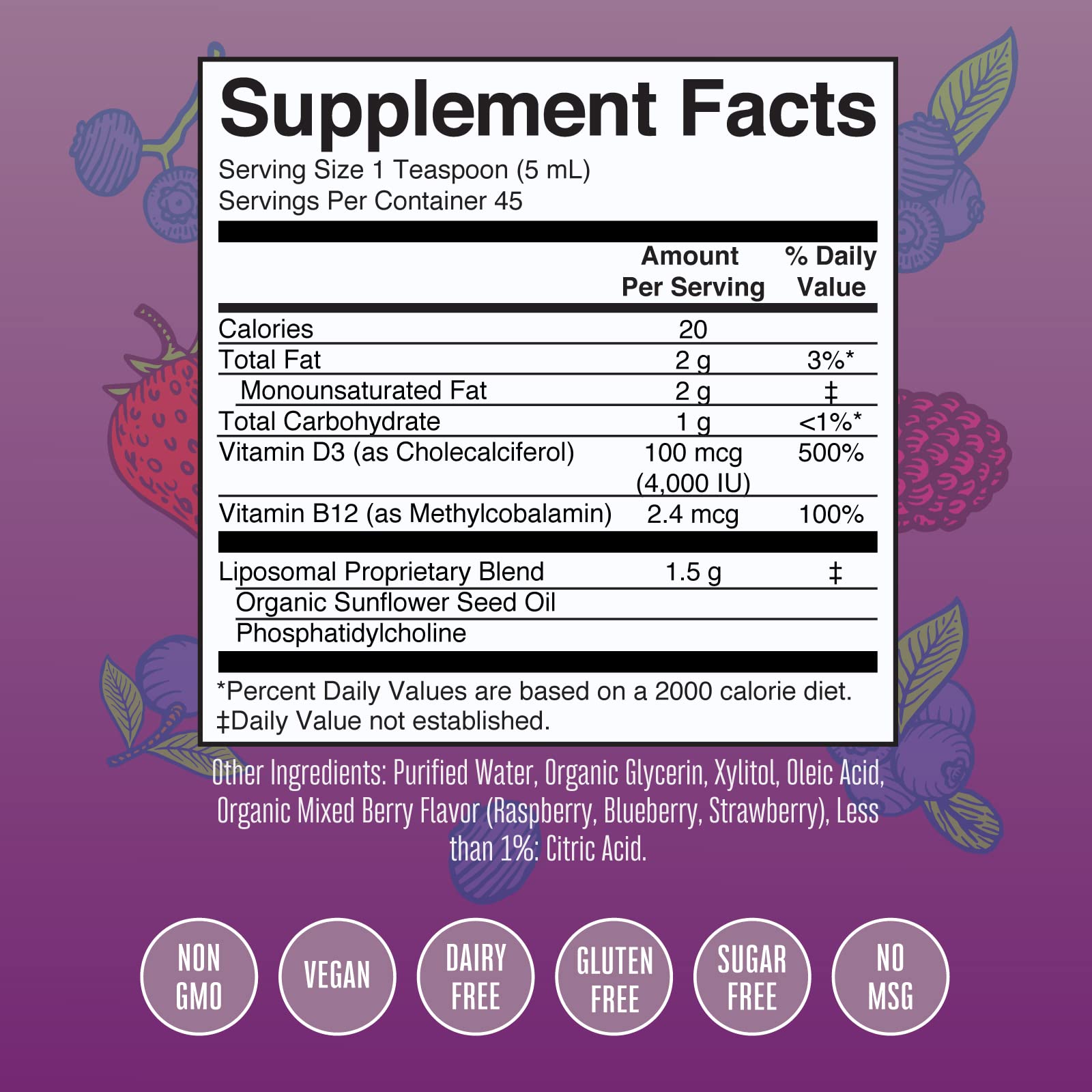 Megagose Vitamin D3 Liposomal by MaryRuth's| Vitamin D 4000 IU | Ultra Absorption | Immune Support for Adults | Bone Health | VIT D3 | Vegan | Sugar Free | Gluten Free | Non-GMO | 45 Servings