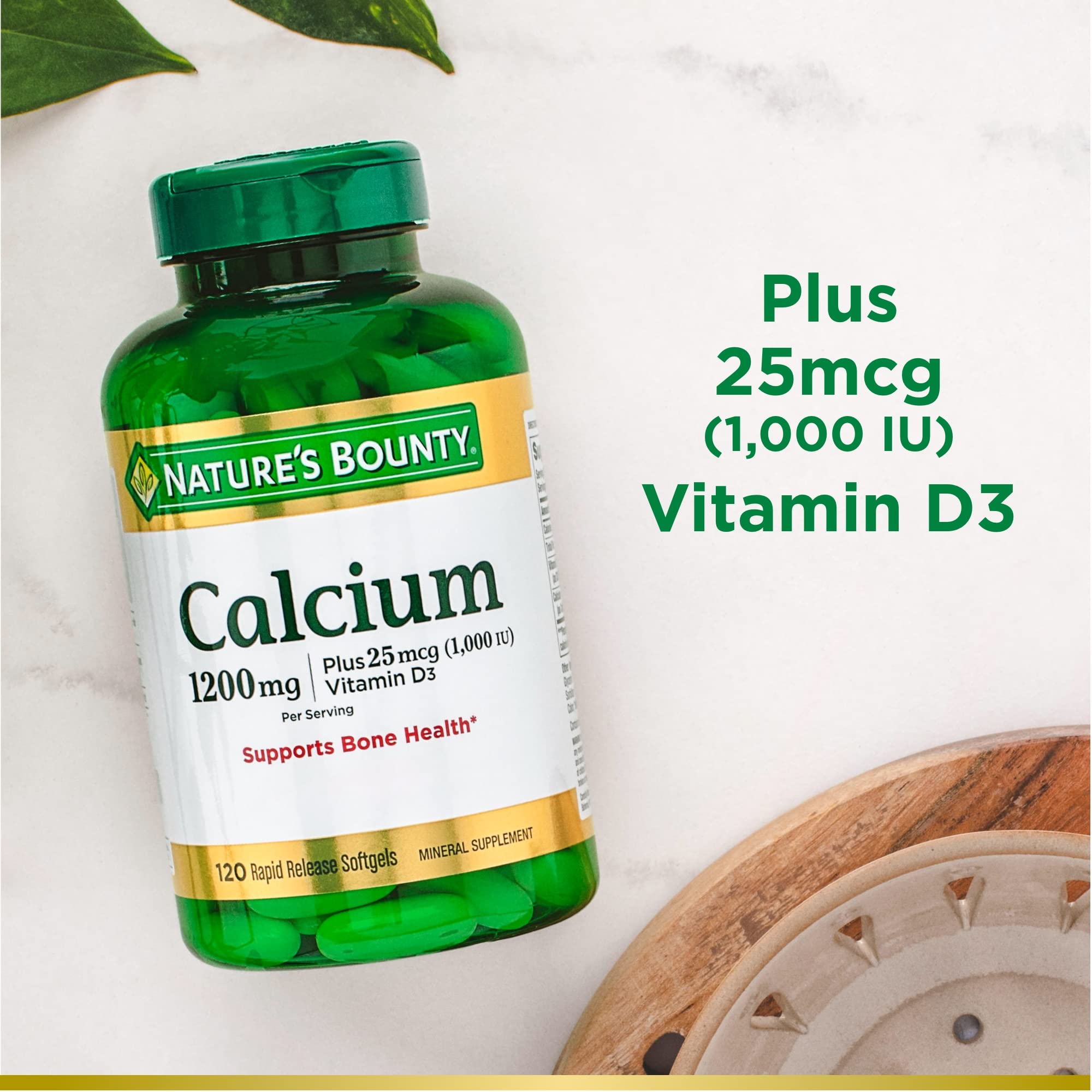 Nature's Bounty Calcium 1200 mg with Vitamin D3 - Bone Health Softgels, Calcium and Vitamin D Supplement, 120 Ct (2-Pack)