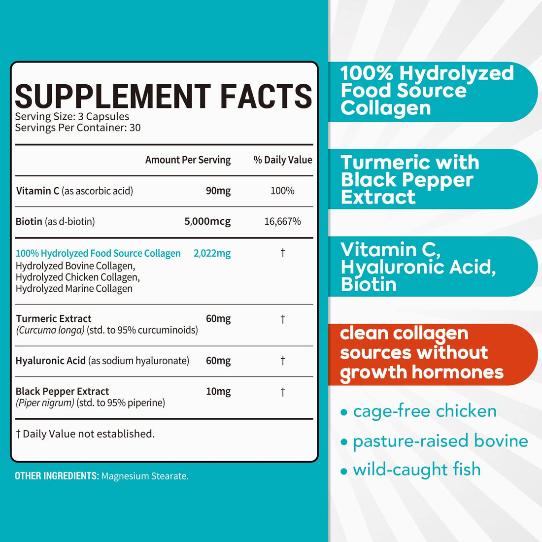 Surebounty Multi Collagen Complex, Type I, II, III, 6-in-1 Super Collagen with Vitamin C, Hyaluronic Acid, Biotin, Turmeric, Black Pepper, Keto, 90 Capsules