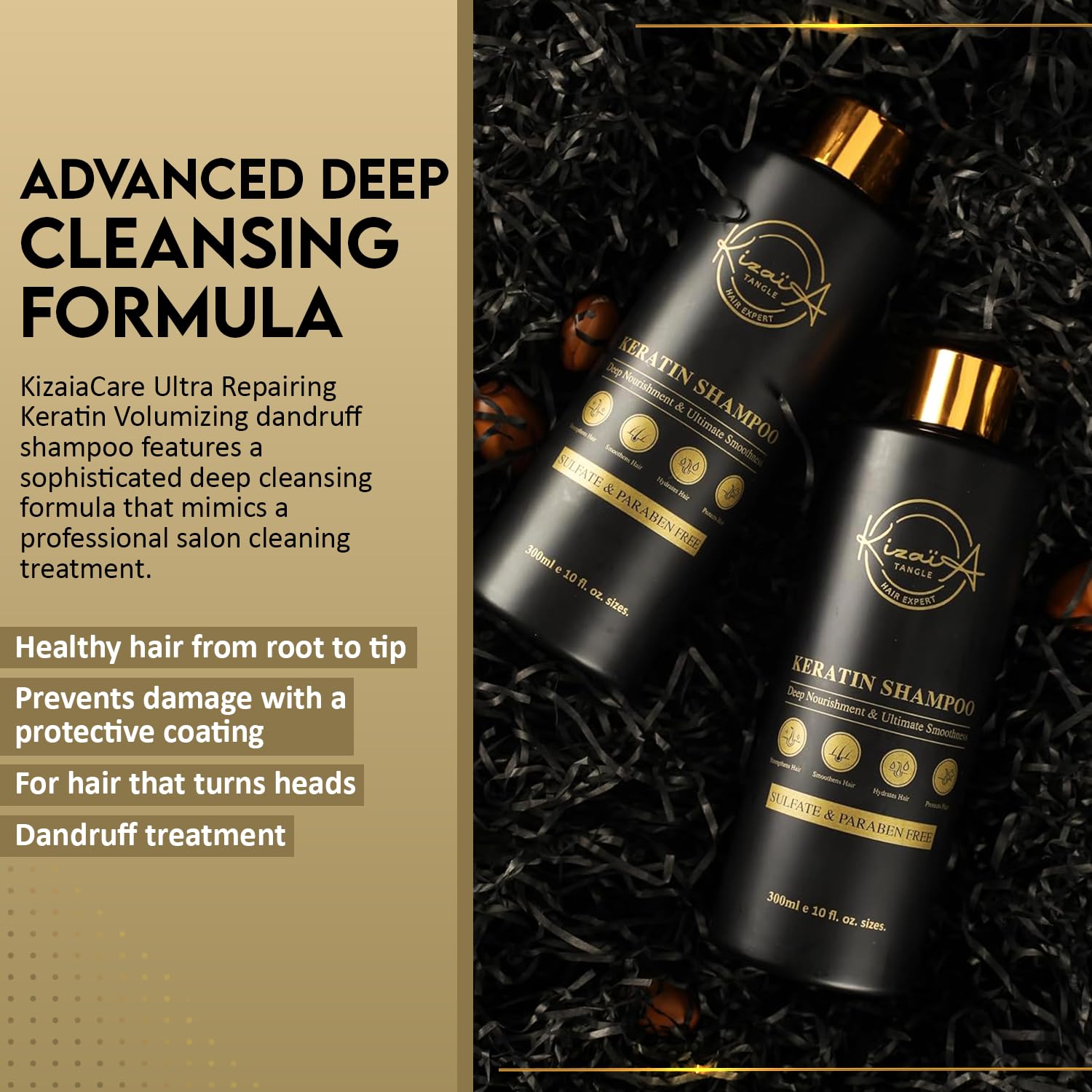 KizaiaCare Keratin Hair Treatment | Anti-dandruff Shampoo | Moisturizing - Detangling | Volumizing | Smoothing | Curly Frizzy Hair Protection | Sulfate and Paraben Free | Suitable For All Hair Type