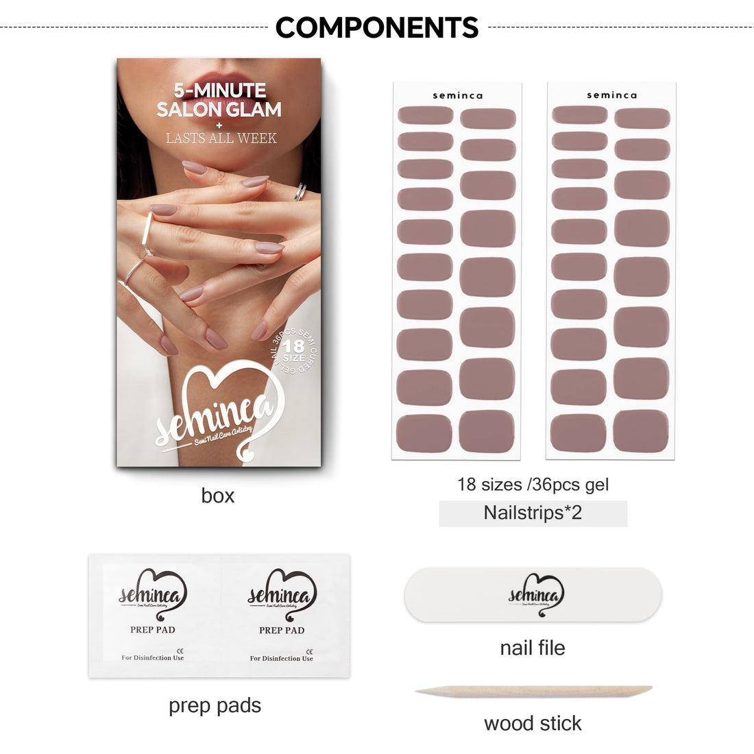 SEMINCA Semi Cured Gel Nail Strips-Salon Quality Work Nails Trendy Coffee Colors,Office Chic & Professional,Quick and Easy Apply Nail Stickers(Cream Beige)