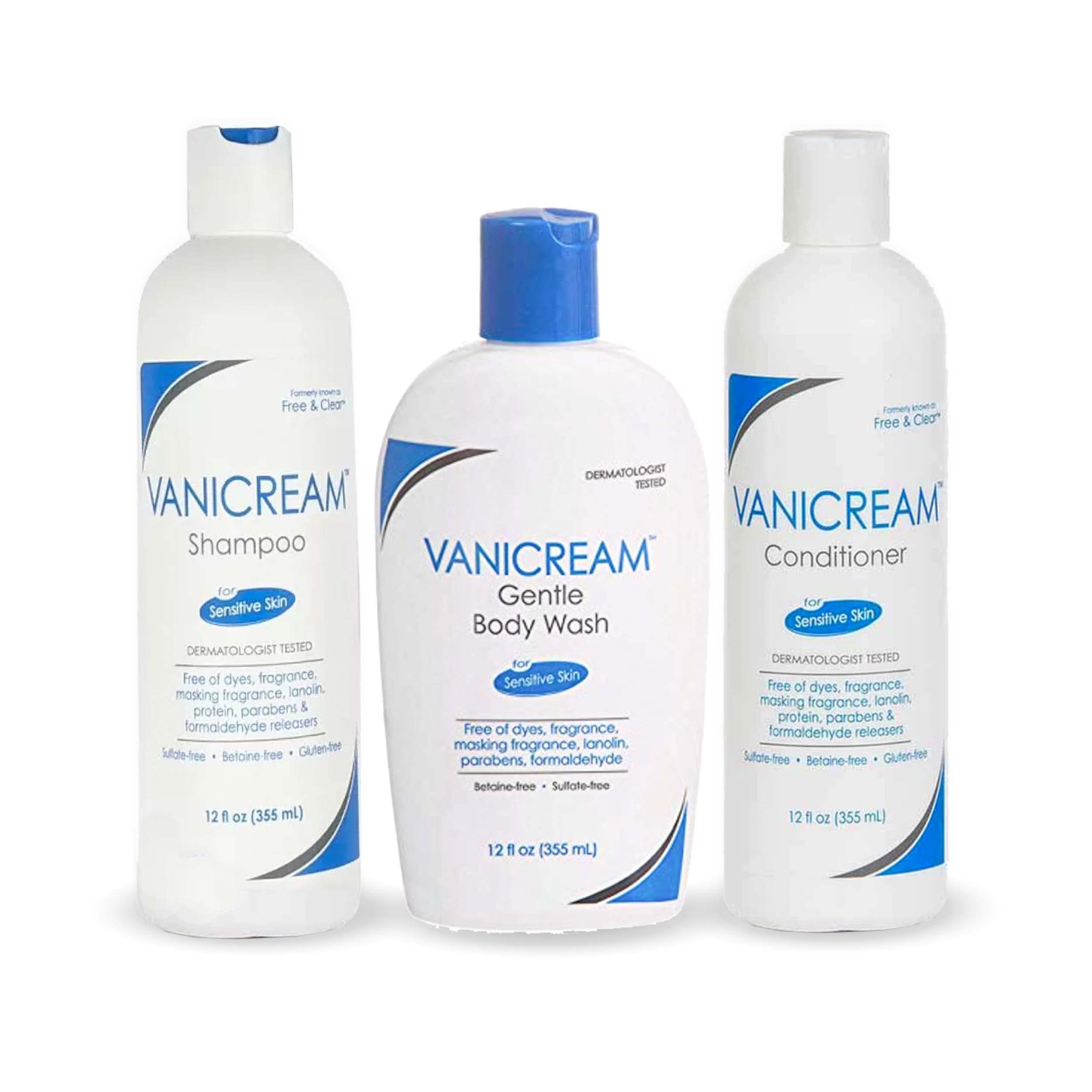 Vanicream, Free and Clear Shampoo, Conditioner and Body Wash Set, For Sensitive Skin, Fragrance and Paraben Free - 12 Ounce