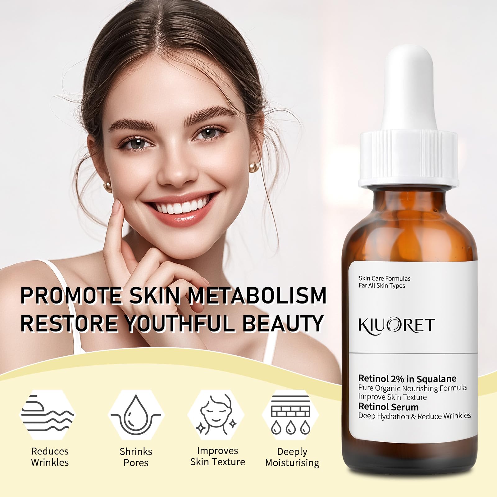 Retinol Serum for Face, 2% Retinol Serum with Squalane, Hyaluronic Acid, Vitamin E, Niacinamide for Anti-Aging, Wrinkles and Fine Lines, Improves Texture for All Skins, 30ml of 1 Pack