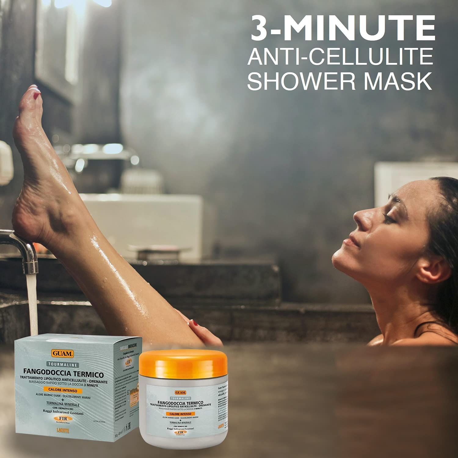 Guam Seaweed & Tourmaline Thermal Mud Cellulite Remover | 3-minute Shower Body Mask for Cellulite Removal | Hot Infrared FIR Anti Cellulite Treatment for Thighs and Legs, 1.1LB