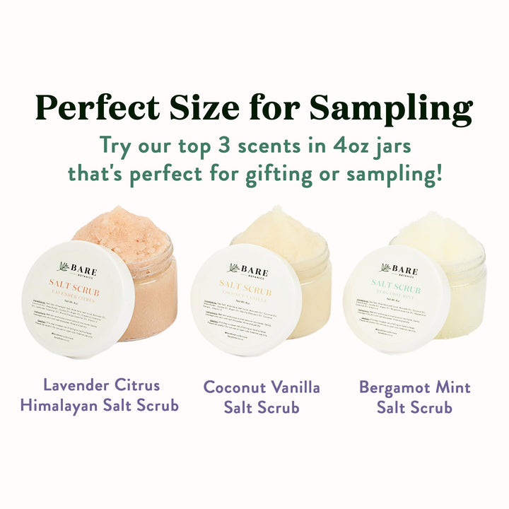 Bare Botanics 3 pc Body Scrub Gift Set - Ready to Gift Naturally Scented Sea Salt Scrub Made in Madison, WI - Formulated w/Skin Loving Moisturizers - Vegan, Cruelty Free Exfoliator w/a Cute Spoon