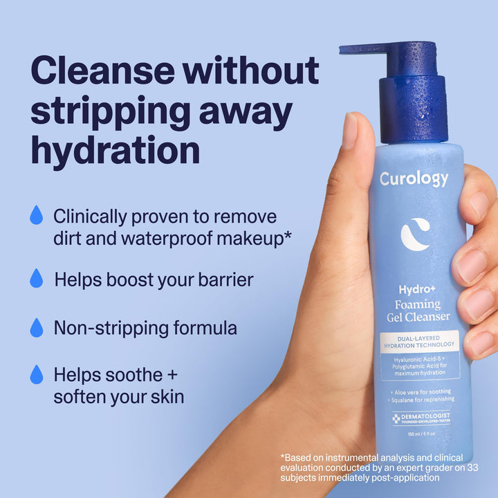 Curology Hydro+ Foaming Gel Facial Cleanser, Gentle Face Wash, Hydrating, Non-Stripping, Sensitive Skin Care, Fragrance Free, 5 fl oz