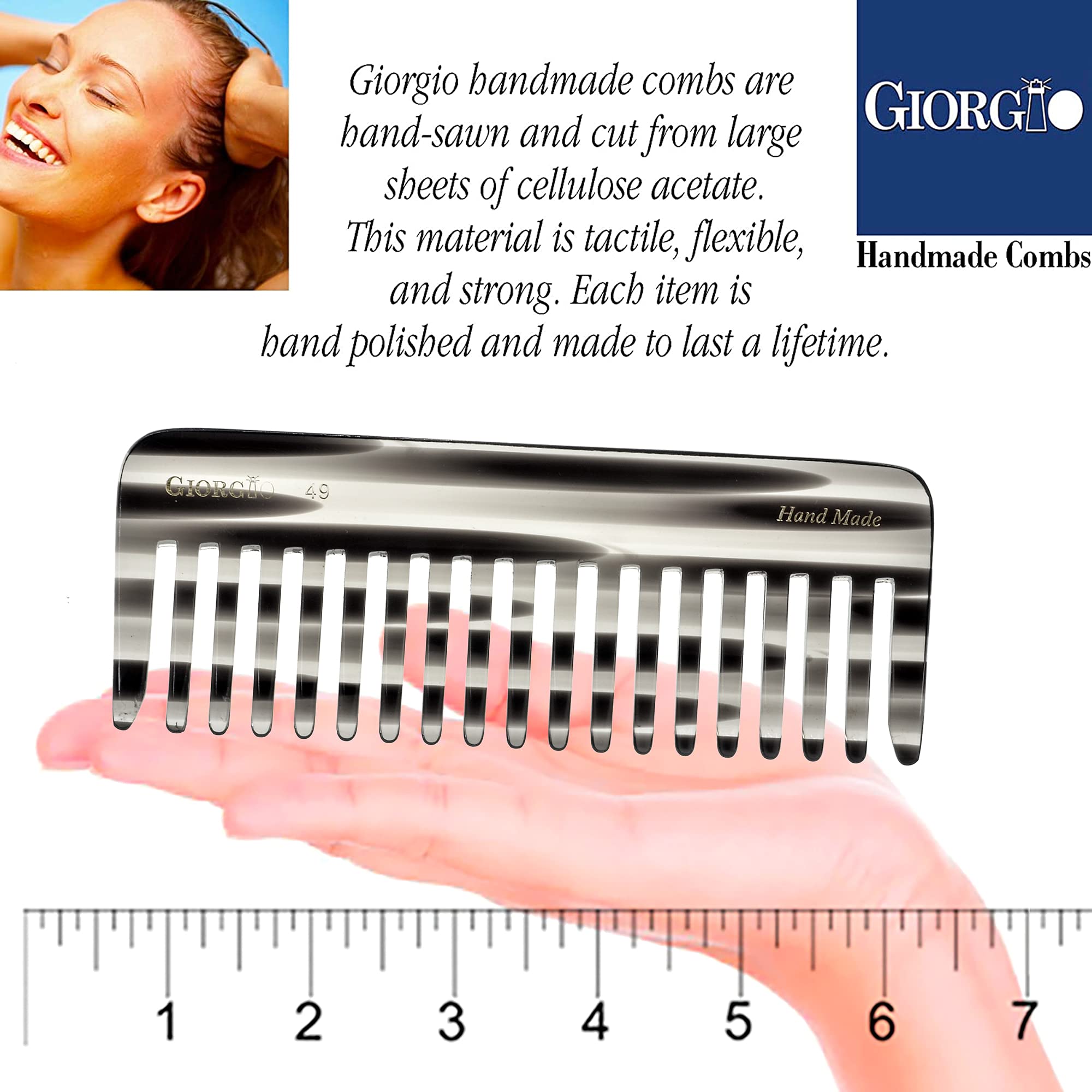 Giorgio G49 & G30 Hand Made Detangling Combs - Wide Teeth, Hand-Made of quality Durable Cellulose, Saw-cut and Hand Polished (2 Pack, Ivory & Tortoiseshell)