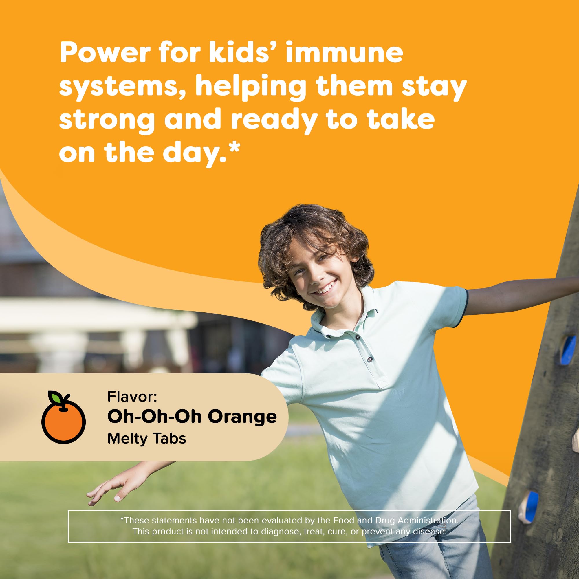 Renzo's Invincible Vitamin C for Kids with Elderberry & Zinc - Dissolvable Kids Vitamins for Immune Support - 60 Orange-Flavored Melty Tabs