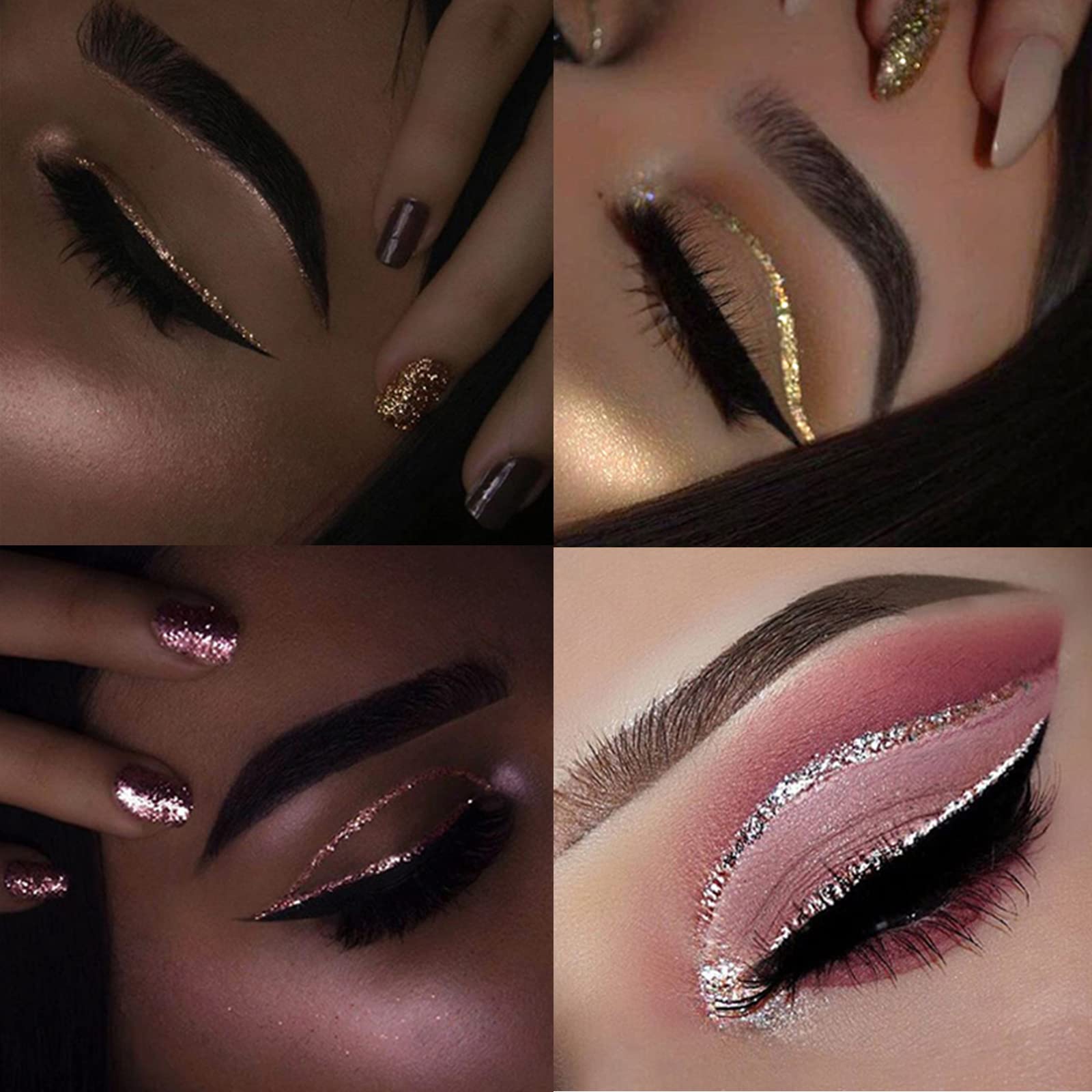 DekRion Glitter Eyeliner - Long-lasting Waterproof, High-pigmented Colorful Glitter Eyeliner Liquid in Silver, Gold, Pink, Green