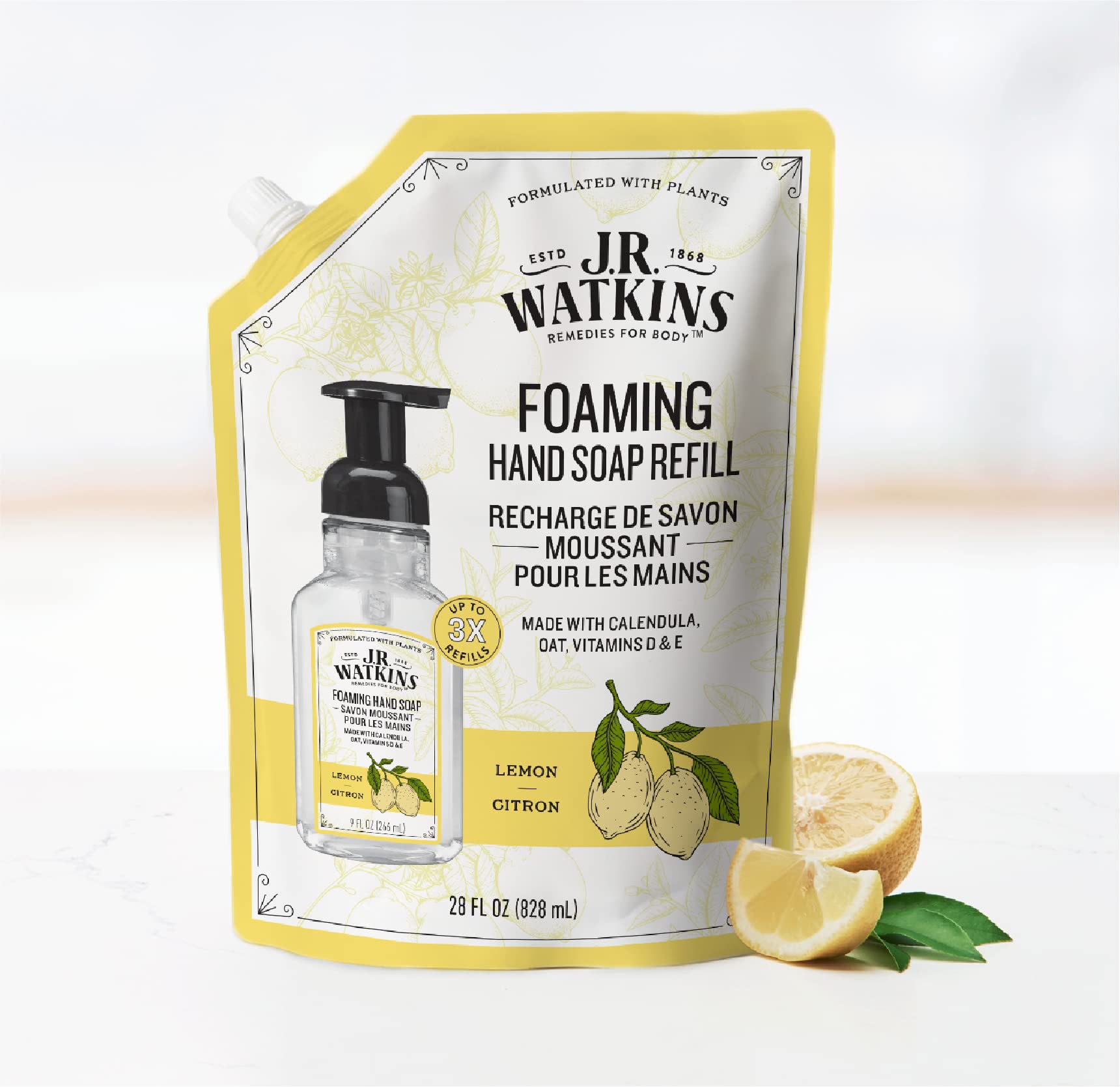 J.R. Watkins Hand Soap, Foaming, 28 fl oz, Lemon, Refill (6 pack)