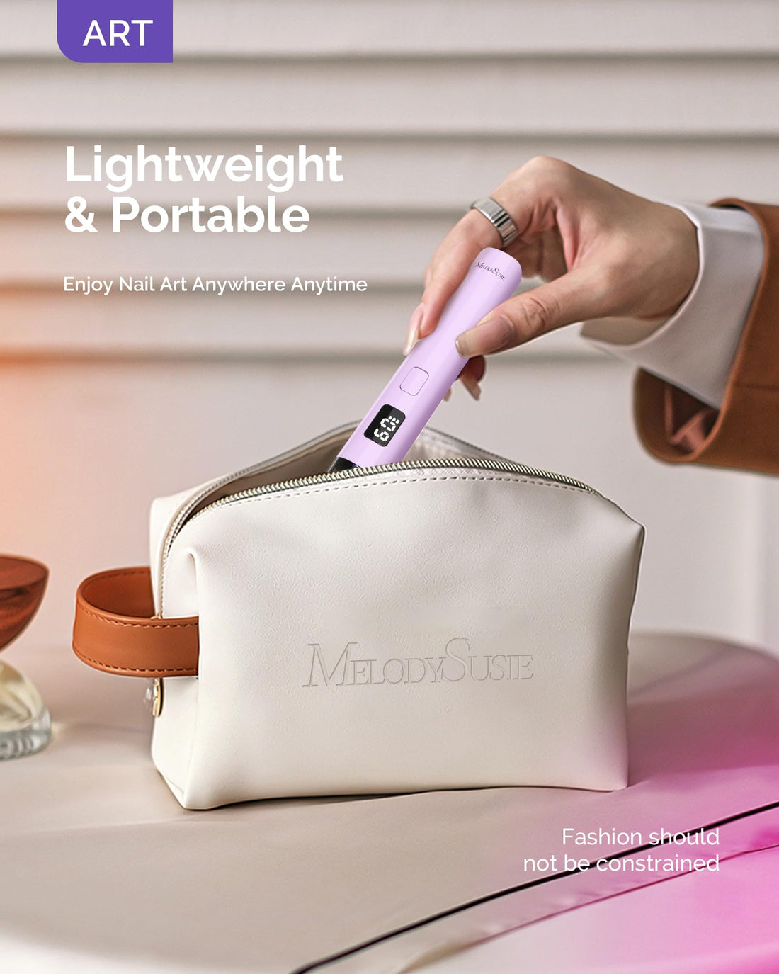 Melodysusie Handheld UV Light for Gel Nails, ART01R Cordless Gel X Nail Lamp Rechargeable with LCD Display, Eye-Protective Cover Flash Cure Nail Dryer for Rhinestone Glue Decoration DIY At Home Purple