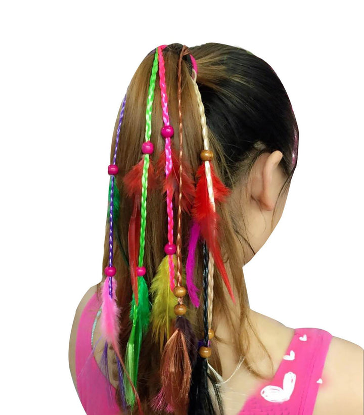 Set of 3 Handmade Boho Hippie Hair Rope Hair Band Headbands Head Wrap Elastics Feather Hair Tie Ponytail Holders Headdress Hair Accessories for Women Lady Girls (Colourful)
