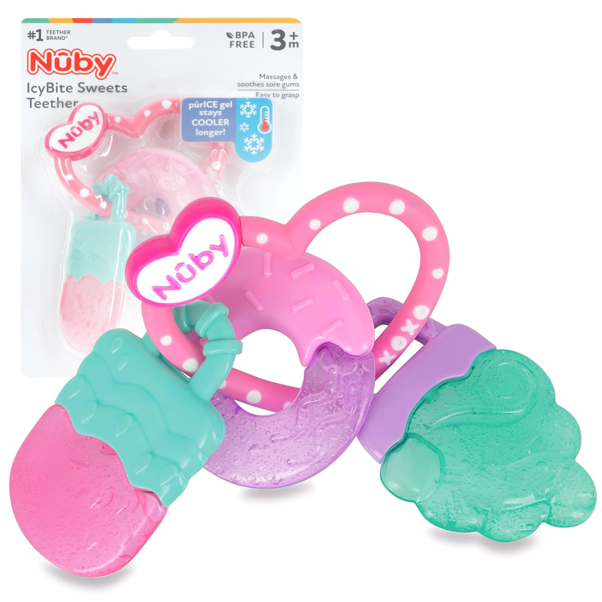 Nuby ICY Gel Teether Ring, Popsicle, Donut and Ice Cream - 3+ Months