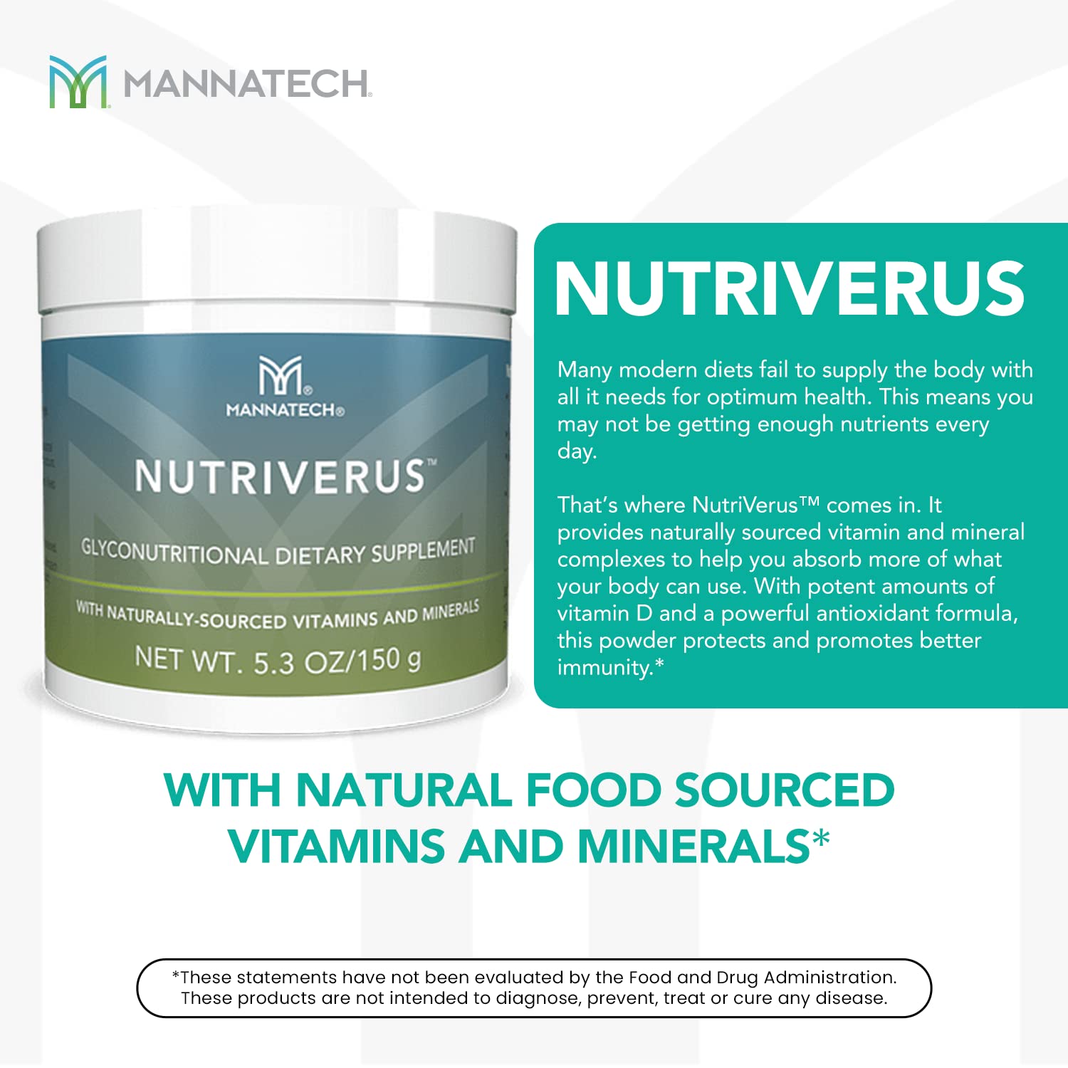 NutriVerus Glyconutritional Supplement, 5.3oz/150g with Naturally Sourced Vitamin A, Vitamin C, Vitamin B Complex and Vitamin D. Rich in Antioxidants Supplement and Promotes Immune Support Supplement