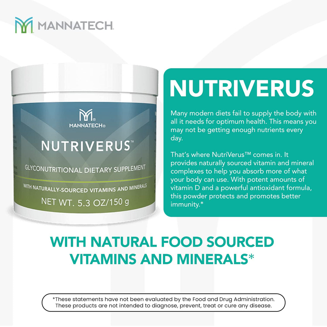 NutriVerus Glyconutritional Supplement, 5.3oz/150g with Naturally Sourced Vitamin A, Vitamin C, Vitamin B Complex and Vitamin D. Rich in Antioxidants Supplement and Promotes Immune Support Supplement