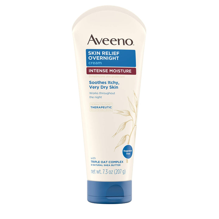 Aveeno Skin Relief Overnight Intense Moisture Cream with Triple Oat Complex & Natural Shea Butter, Therapeutic Dimethicone Skin Protectant for Dry Itchy Skin Relief, Fragrance- & Steroid-Free, 7.3 oz