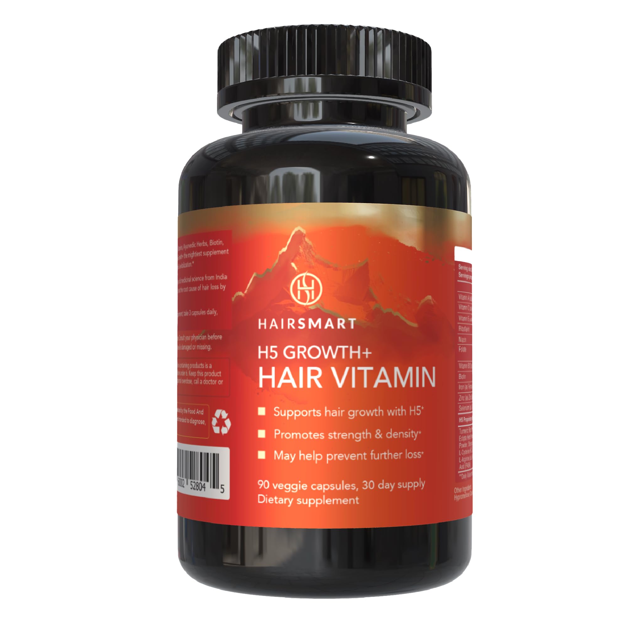 HairSmart H5 Grow+ Hair Vitamin Supplement – Biotin, Ayurvedic Herbs & 5 Nutrient Groups for Hair Growth, Density & Strength | Best Hair Growth Supplement for Men and Women (90 Count (Pack of 1))