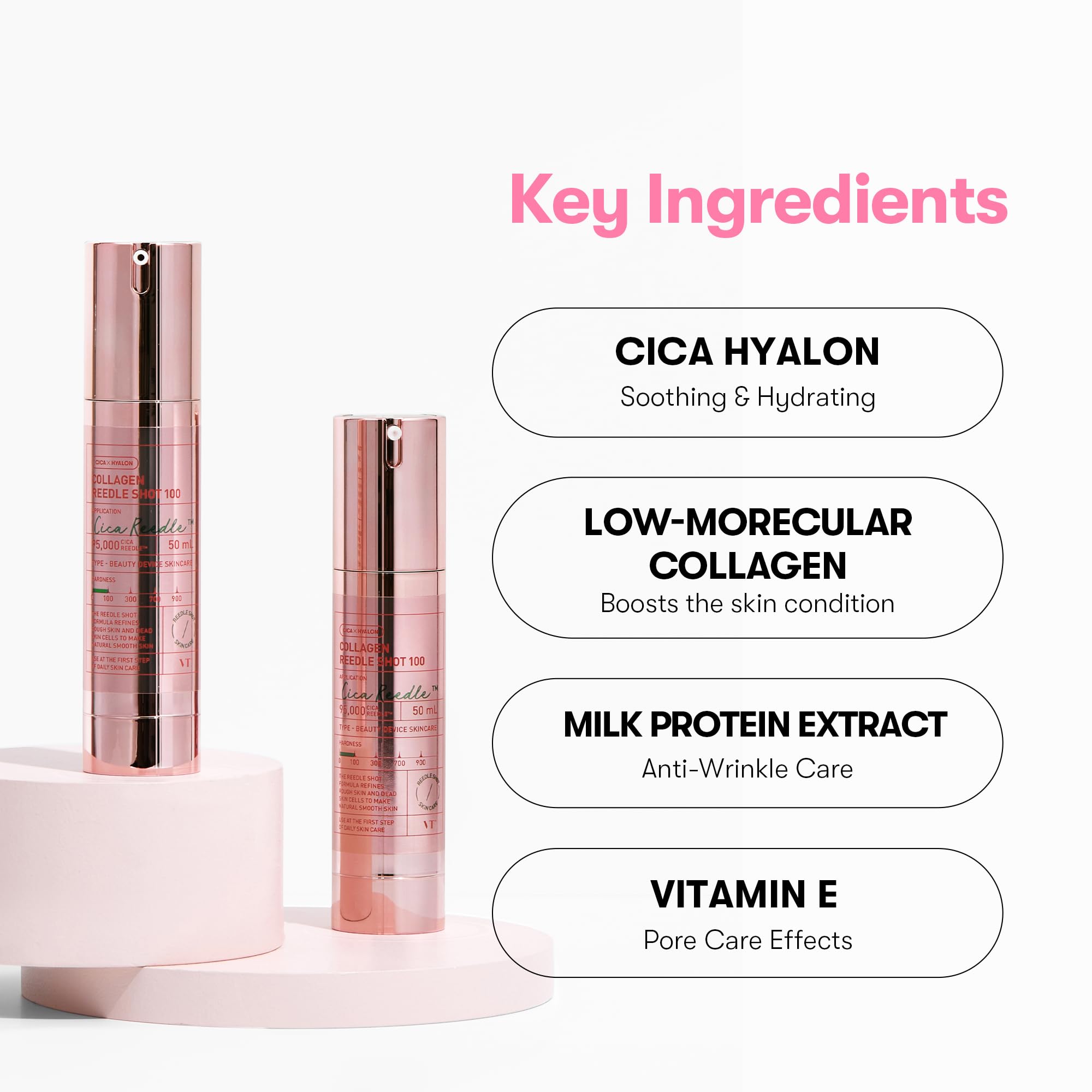 VT COSMETICS Collagen Reedle Shot 100, Collagen Microneedling Serum, Firming & Elasticity, 500Da Collagen Extract, Soft Skin, Glass Skin, Korean Skin Booster 1.69Fl Oz(50ml)