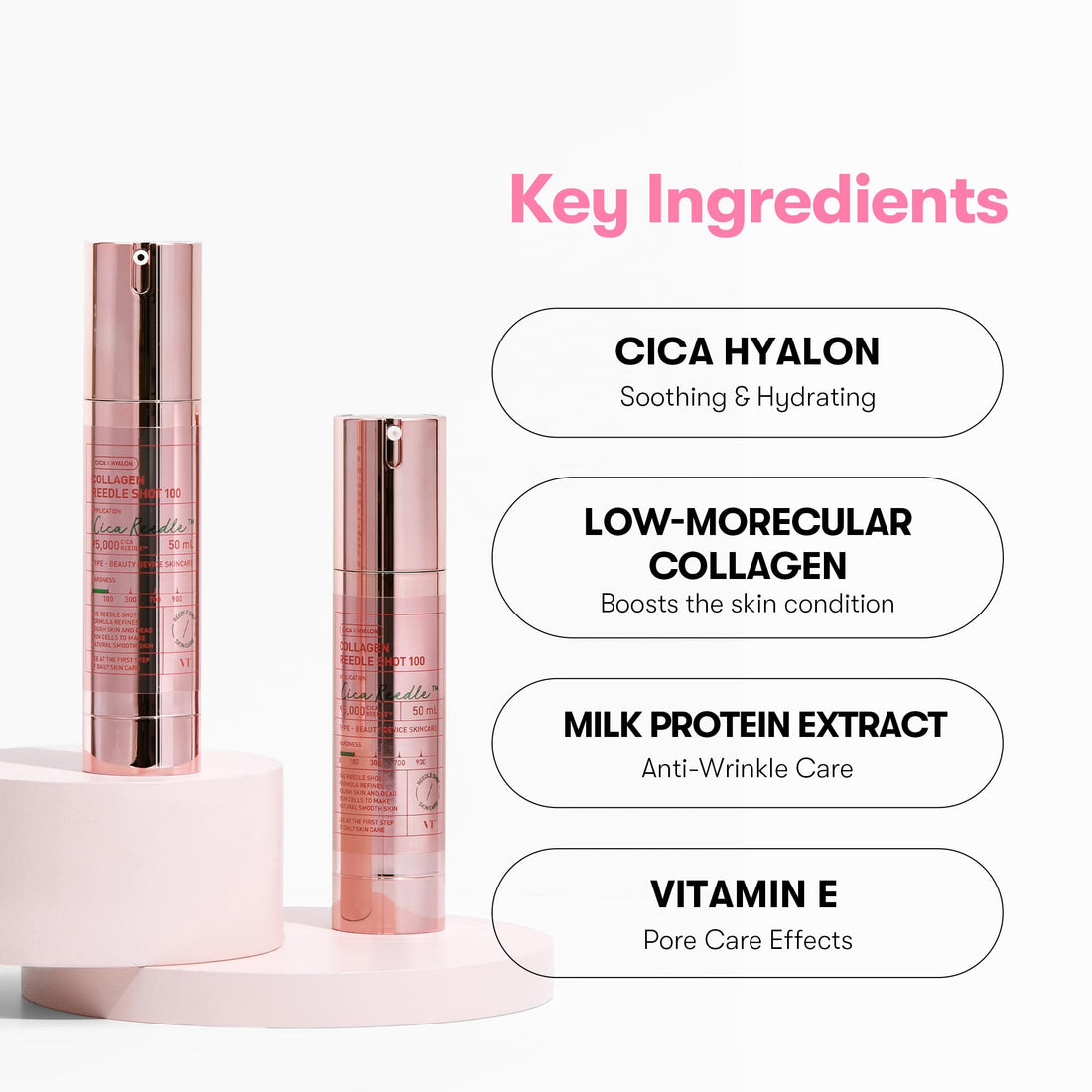 VT COSMETICS Collagen Reedle Shot 100, Collagen Microneedling Serum, Firming & Elasticity, 500Da Collagen Extract, Soft Skin, Glass Skin, Korean Skin Booster 1.69Fl Oz(50ml)