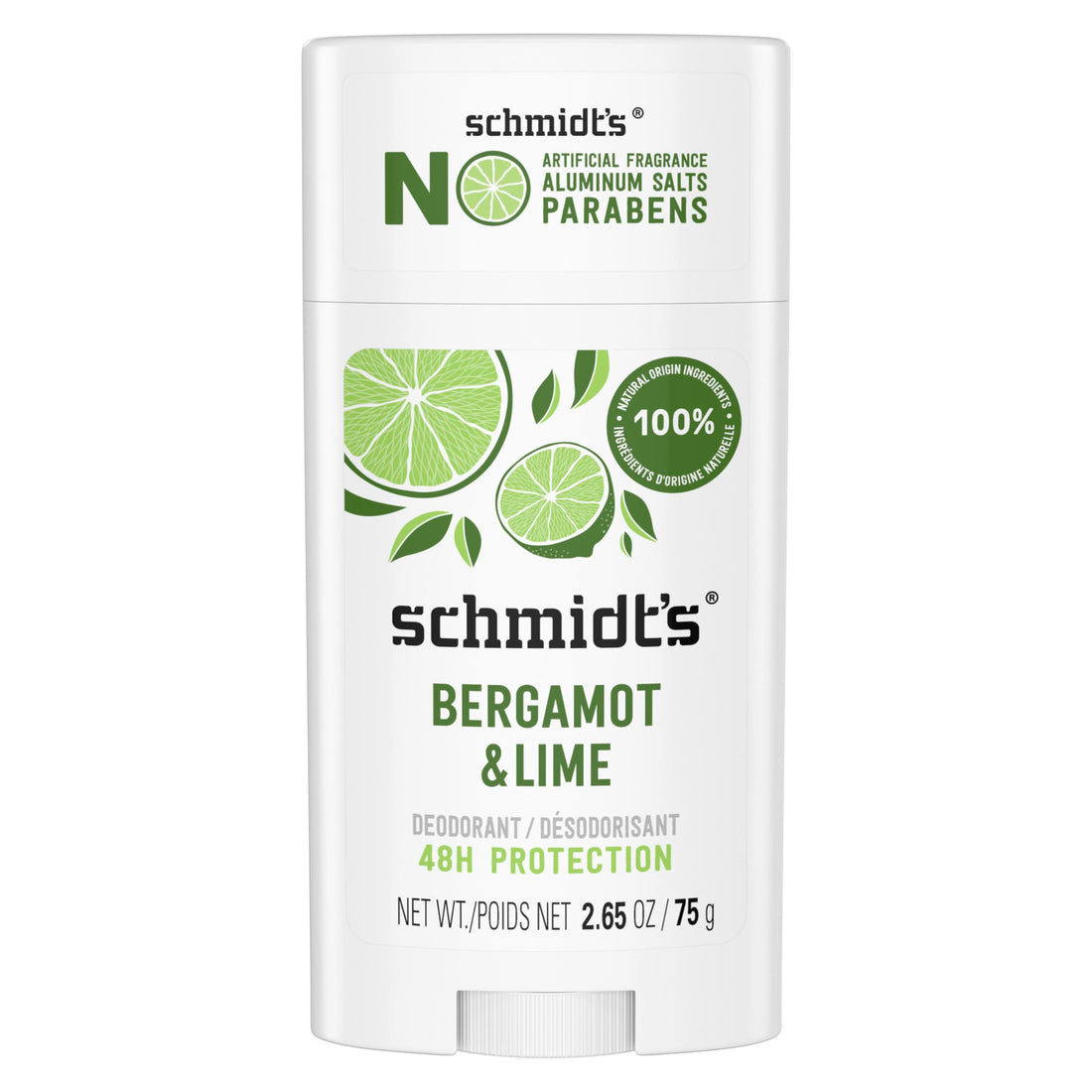 SCHMIDTS DEODORANT Bergomot Lime Deodorant Stick, 2.65 OZ