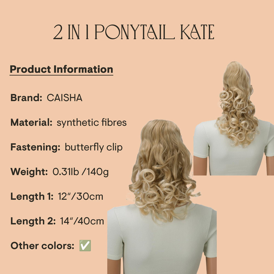 bleach blonde #25T613 H7-2 : PRETTYSHOP 16 OR 20 Hair Piece Clip On Pony Tail Extension 2 IN 1 Curled Wavy Heat-Resisting bleach blonde #25T613 H7-2
