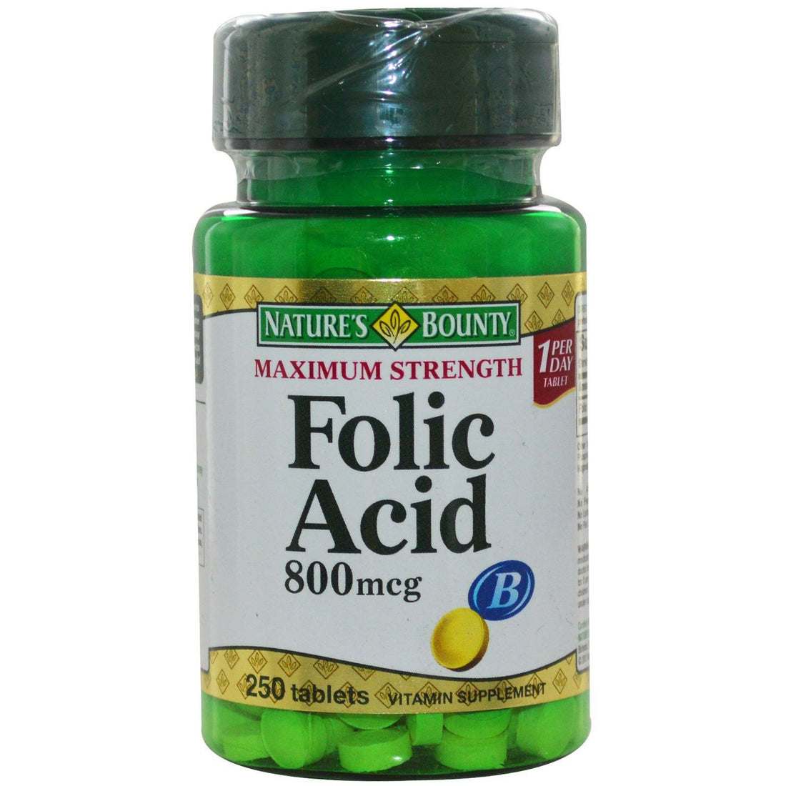 Nature's Bounty Folic Acid 800 mcg Tablets Maximum Strength 250 ea (Pack of 5)