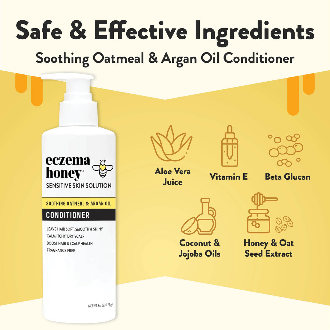 ECZEMA HONEY Nourishing Conditioner - Helps with Psoriasis, Dermatitis, & Flaking - Daily Dandruff Conditioner & Scalp Care - Itchy Scalp Treatment for Men, Women & Kids (8 Oz)