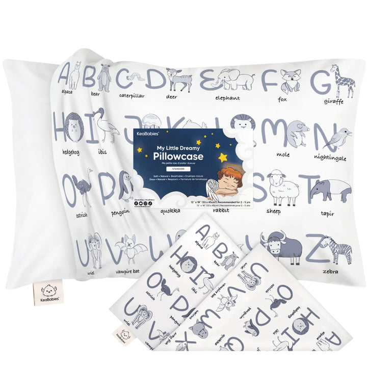 KeaBabies Toddler Pillowcase 13x18 - Organic Cotton Toddler Pillowcase for Kids, Boys, Girls, Soft & Durable Cotton Cover for Miniature Sleepy Pillows, Cute Colors, Pillow Sold Separately(Alphamals)