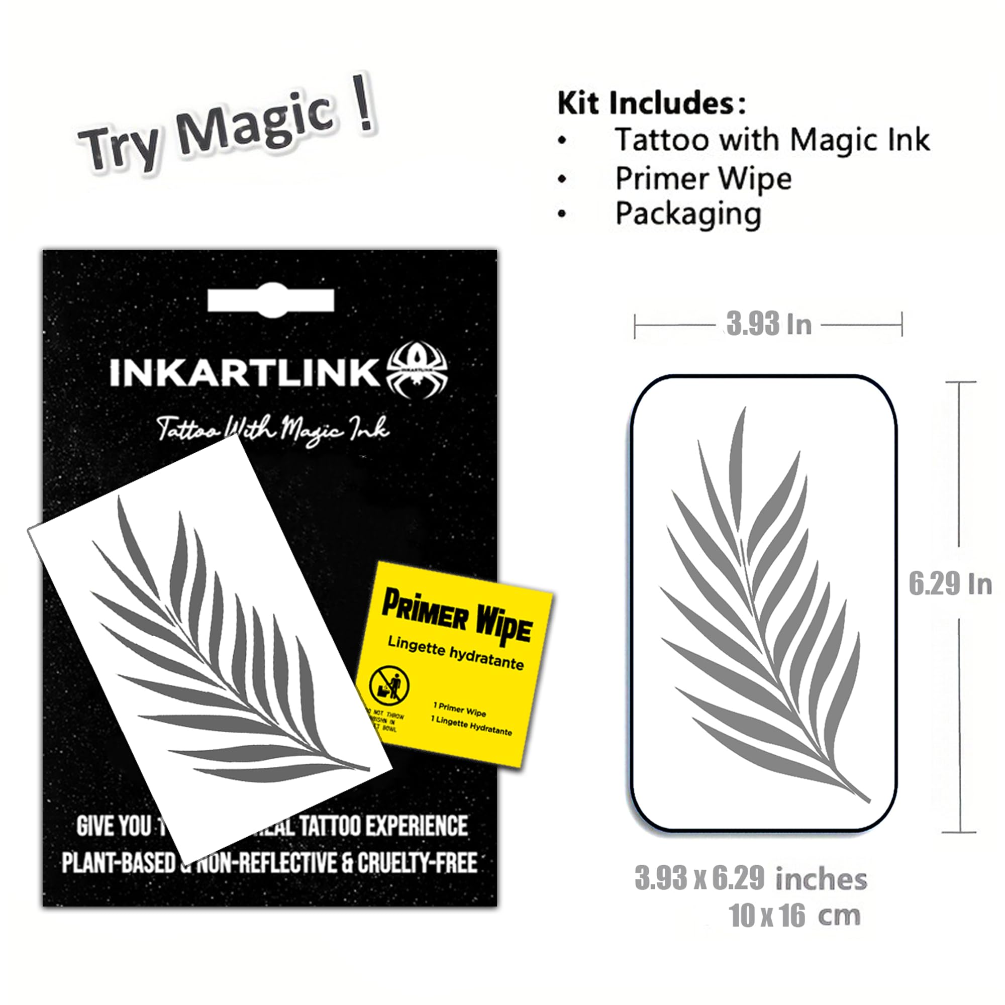 INKARTLINK Semi Permanent Tattoo, Temporary Tattoo, party tattoo, beautiful and realistic design, fun tattoo experience, cruelty-free, non-reflective, waterproof (Palm Leaf)