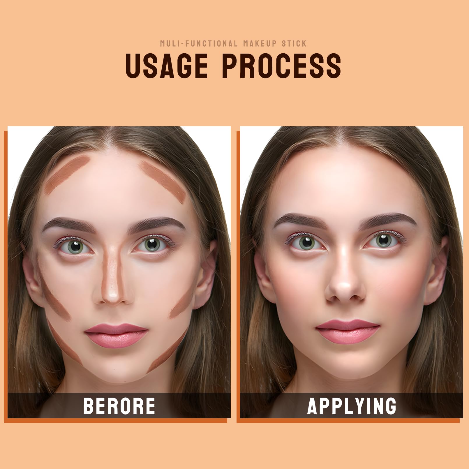 2 In 1 Cream Contour Stick Makeup with Built-In Brush, Makeup Concealer Stick for Women, Long Lasting, Waterproof, Matte (#05)