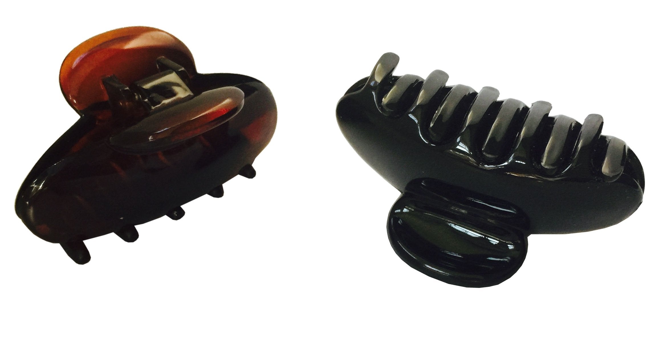 Parcelona French Clamp Black and Shell Small Covered Spring Celluloid Acetate Jaw Hair Claw Clip - 2 Pieces