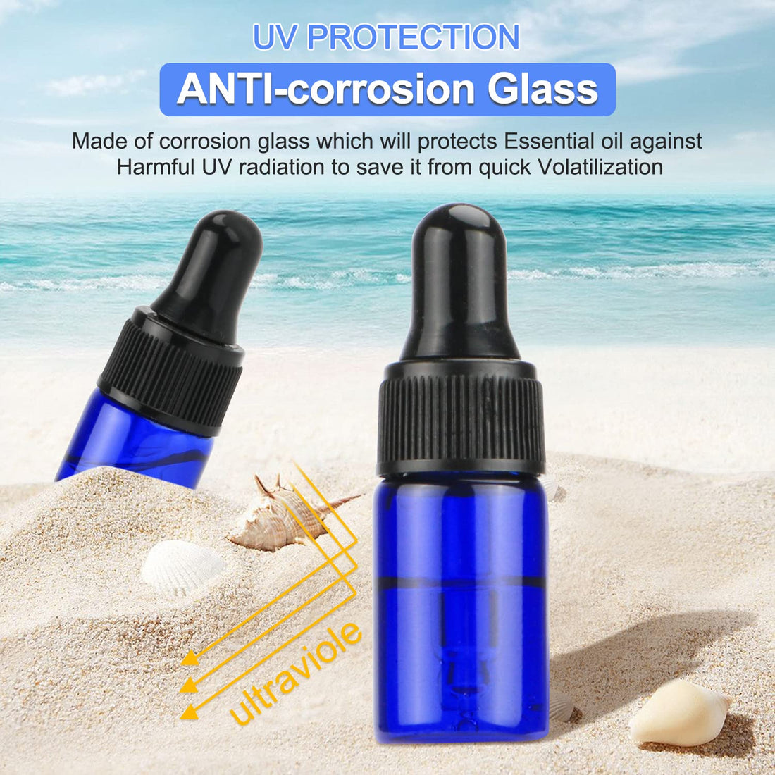 Furnido 50 Pack 3 Ml Cobalt Blue Glass Dropper Bottles, Empty Eye Dropper Sample Vials With Black Eye Dropper Caps For Fragrance, Essential Oil, Perfume, Cosmetic Liquid Lotion Container-2 Tra