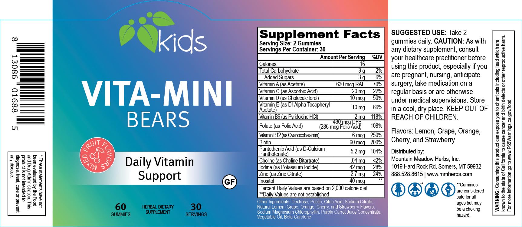 Mountain Meadow Herbs Vita-Mini Bears for Children | Multivitamin with Biotin, Folic & Pantothenic Acid, Iodin, Zinc | for Children’s Healthy Development | Fruit Gummies, 60 ct.