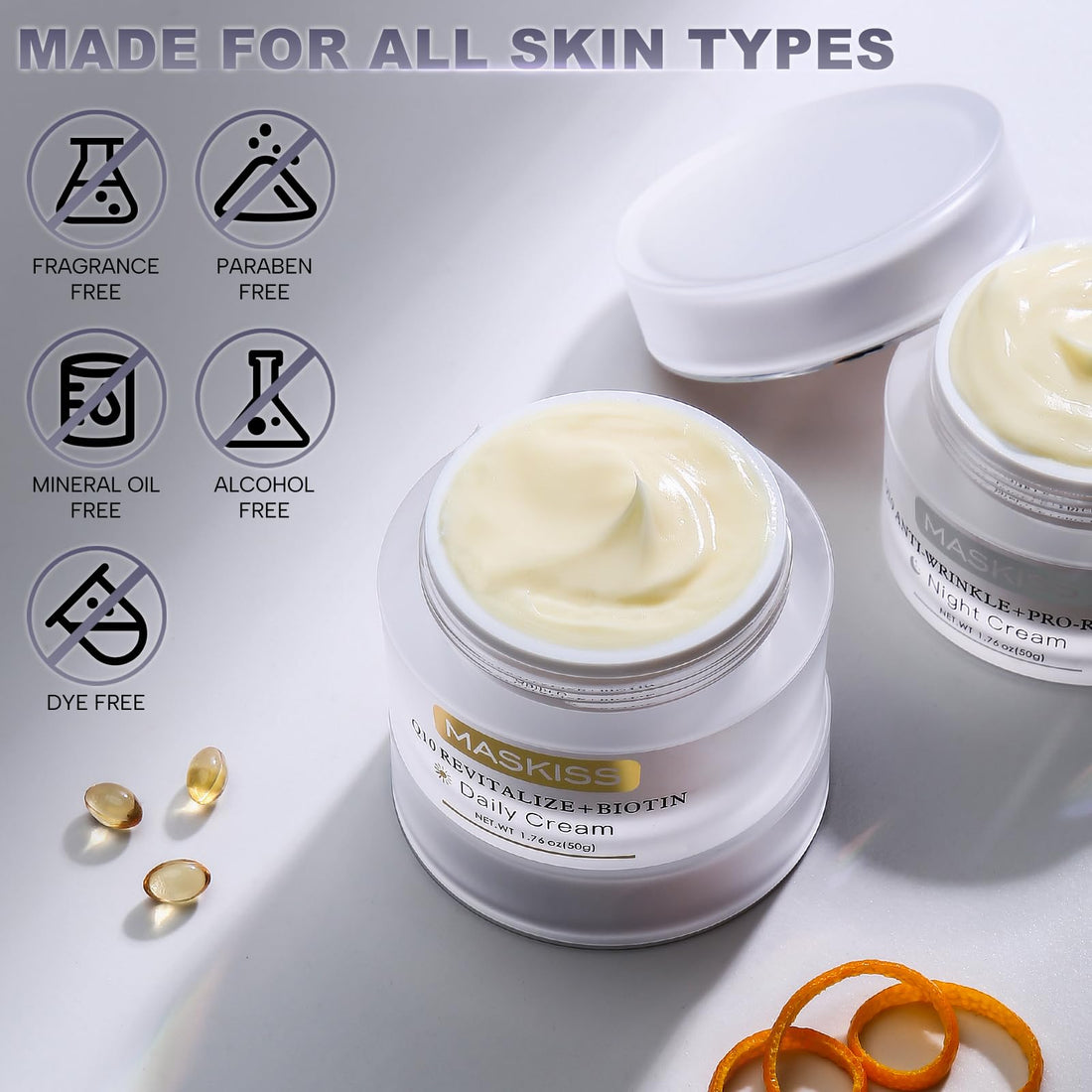 Maskiss Q10 Anti-Wrinkle Night Cream + Pro-Retinol, Unscented Anti-Aging Face Moisturizer for Sensitive Skin, Firming Face and Neck Cream, 1.76 Oz Jar