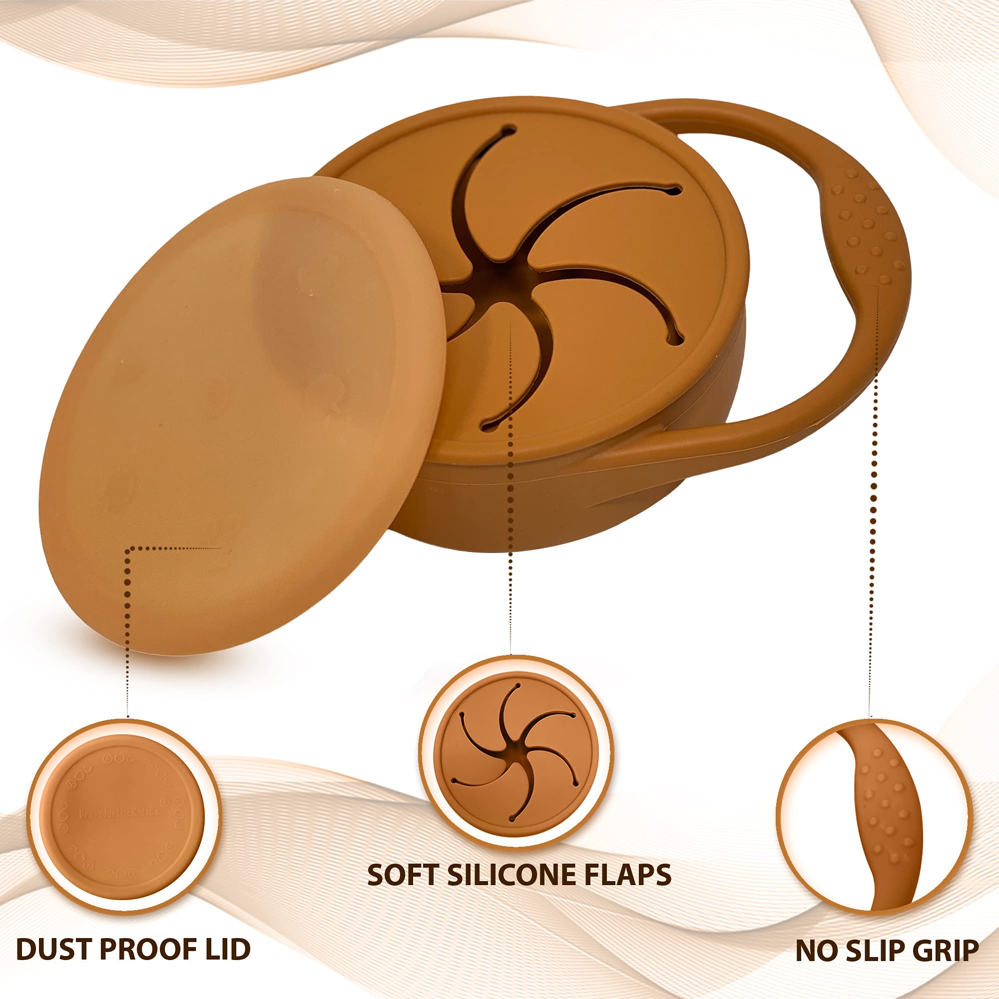 BraveJusticeKidsCo | Snack Attack Snack Cup | Collapsible Silicone Snack Container | Toddler and Baby Snack Catcher Lid (Honey Ginger)