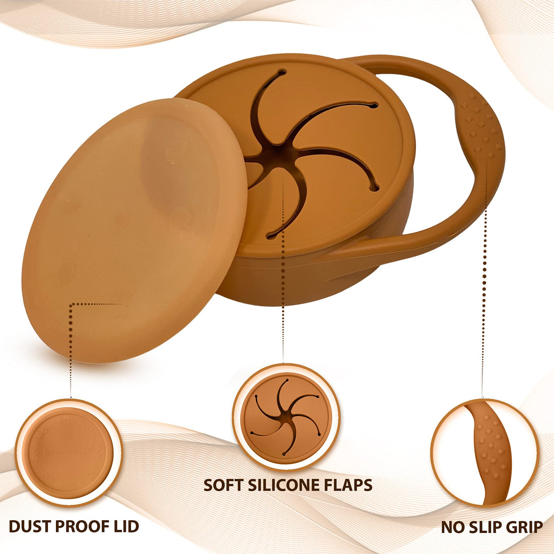 BraveJusticeKidsCo | Snack Attack Snack Cup | Collapsible Silicone Snack Container | Toddler and Baby Snack Catcher Lid (Honey Ginger)