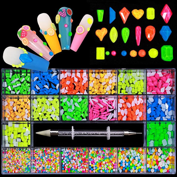 Professional Nail Rhinestones Kit,Multi Shapes Neon Crystal AB Rhinestones for Nail Art Craft Mix Sizes Nail Gems Nail Art Supplies Accessories ï¼Ë†04 Luminousï¼â€°