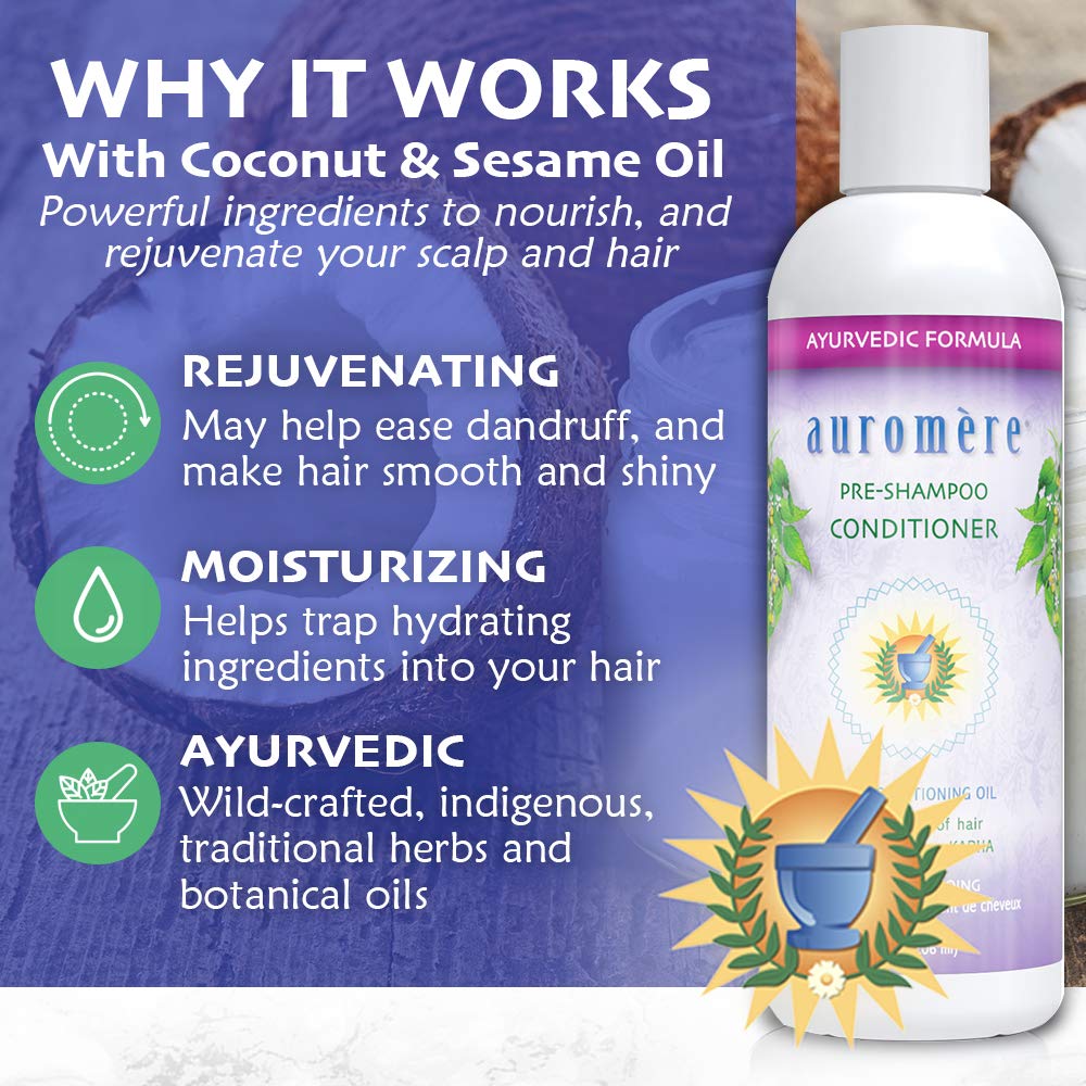 Auromere Ayurvedic Pre-Shampoo Conditioner - Vegan, Cruelty-Free, Non-GMO, Moisturizing, Paraben-Free, Sulfate-Free Hair Oil for All Hair Types (7 fl oz)