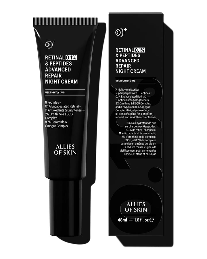 Allies of Skin Retinal 0.1% Peptides Repair Night Cream with 0.1% Encapsulated Retinal, 6 Peptides, 2% Ornithine & EGCG Complex, 8.7% Ceramides & Omegas Complex