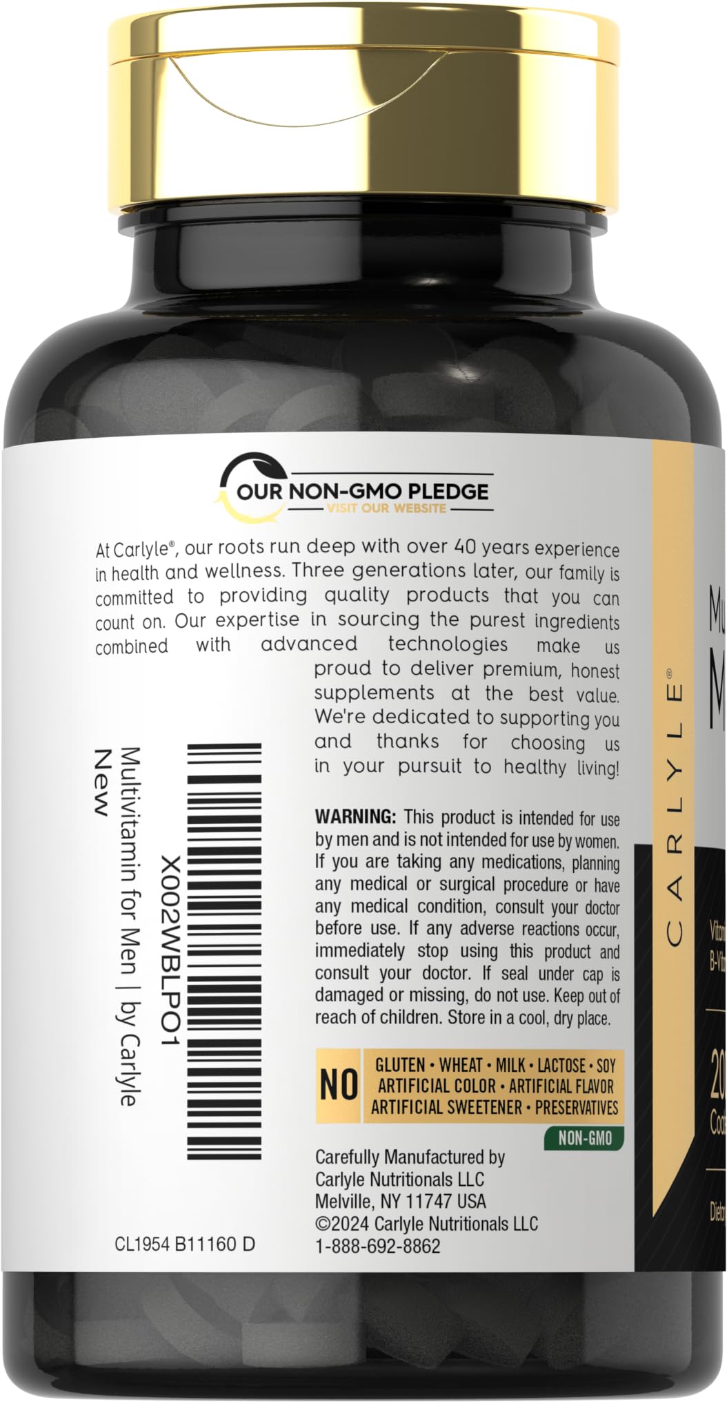 Carlyle Multivitamin for Men Over 50 Plus | 200 Count | with B Vitamins, Vitamin D, Magnesium & Zinc | Gluten Free Supplement