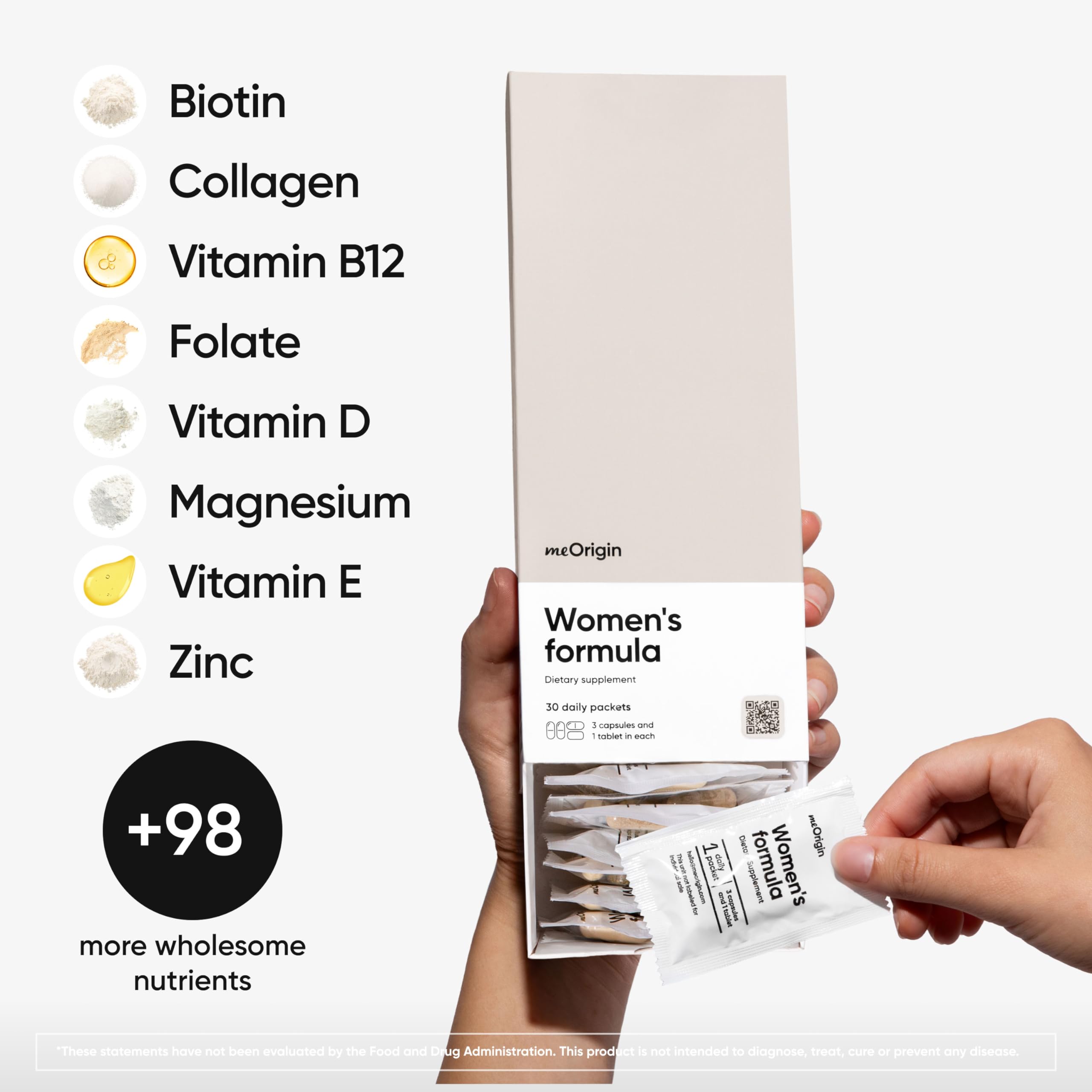 meOrigin Multivitamin for Women, All-in-One Supplement Complex with Vitamin B12, A, C, Biotin, D, E, Folate, Collagen – 106 Nutrients for Overall Women's Health, Hair & Skin, Energy, 30 Day Supply