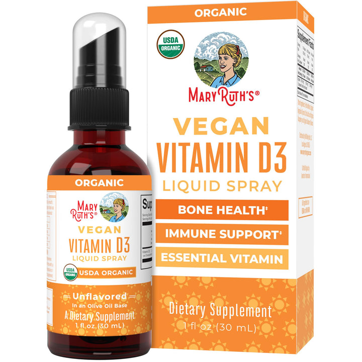 MaryRuth Organics Vitamin D USDA Organic | Vitamin D3 Liquid | Sugar Free | Liquid Vitamin D Spray Immune Support for Adults & Kids | Bone Health | Vit D3 | Vegan | Gluten Free | Non-GMO | 30 Servings