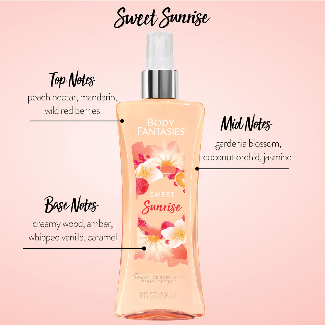 BODY FANTASIES SIGNATURE Fragrance Body Mist for Girls & Women Sweet Sunrise Fantasy, 236ml | Long Lasting Body Spray and Perfume for Women