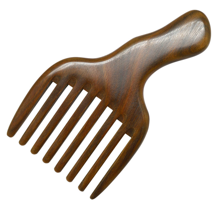 Meta-C Hair/Beard Pick/Comb - Made Of One Whole Piece Of Natural Green Sandal Wood With Fantastic Handle (Wide Tooth)
