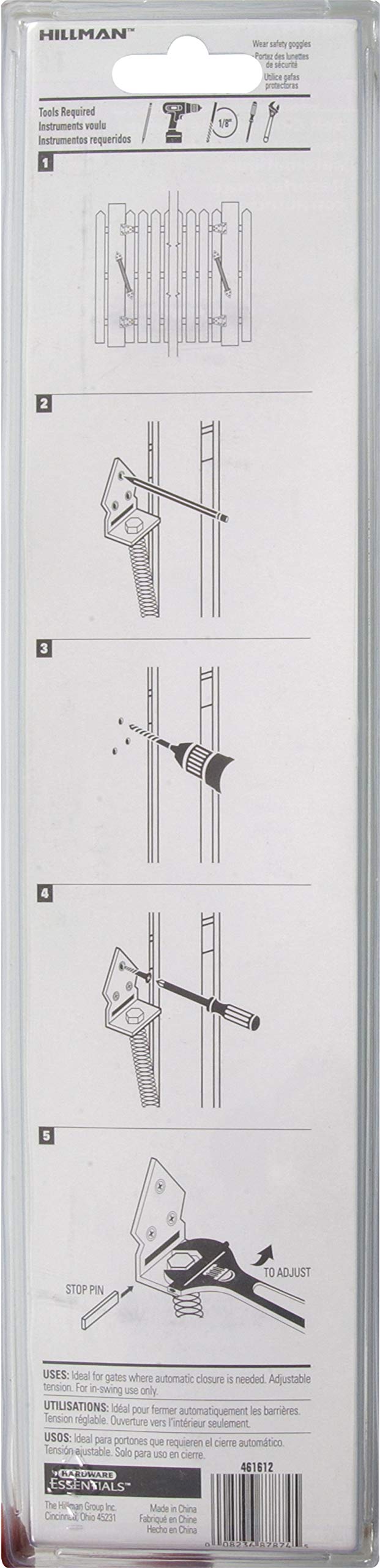 Hardware Essentials 851838 Stainless Steel Self-Closing Gate Spring, Adjustable Tension, 12 Inch