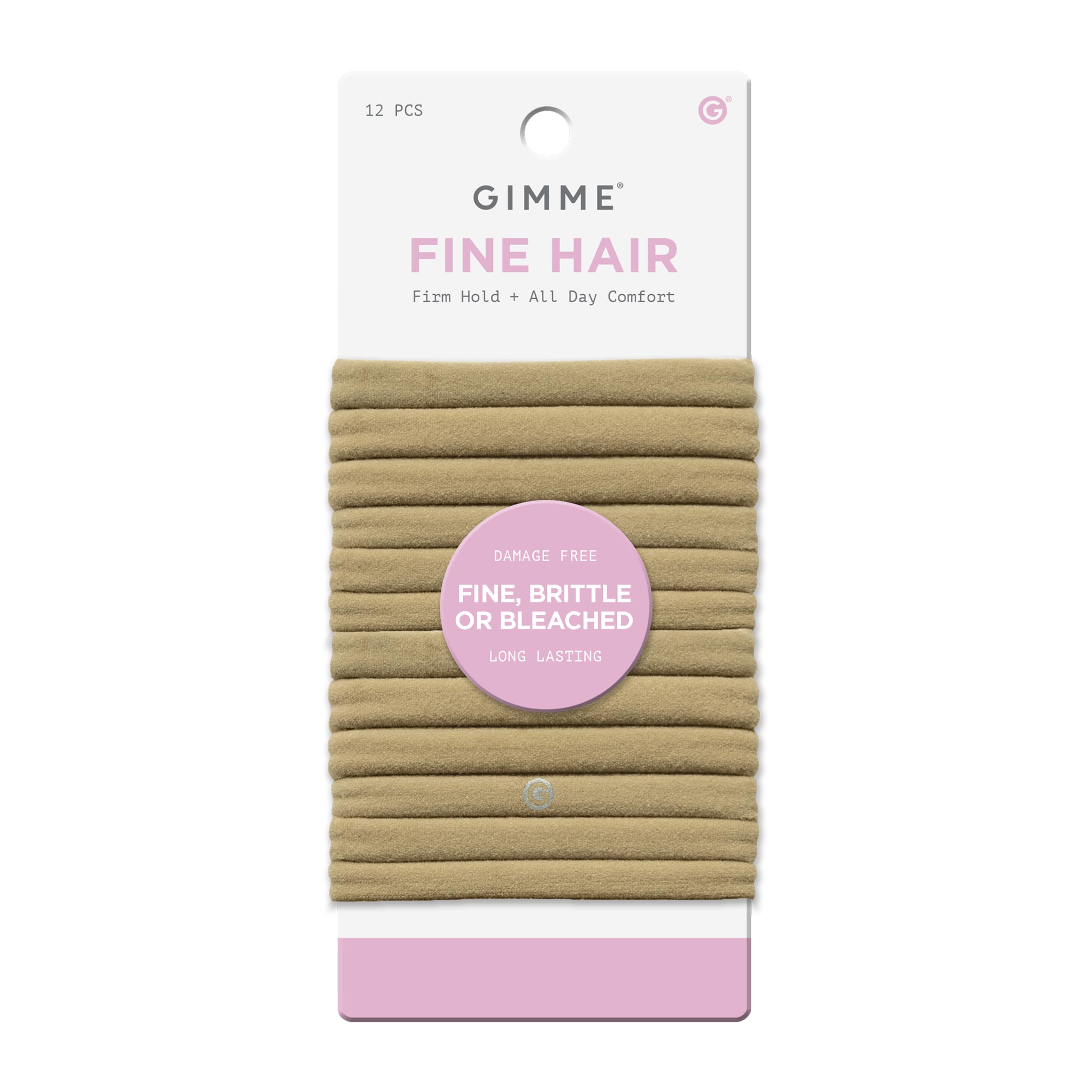 Gimme Beauty Fine Hair Elastic Bands - Slim-Fit Elastic Ties for Fine, Brittle, or Bleached Hair - No-Dent, Gentle-Grip Ponytail Holders for All-Day Comfort - 12 Pack, Dark Blonde