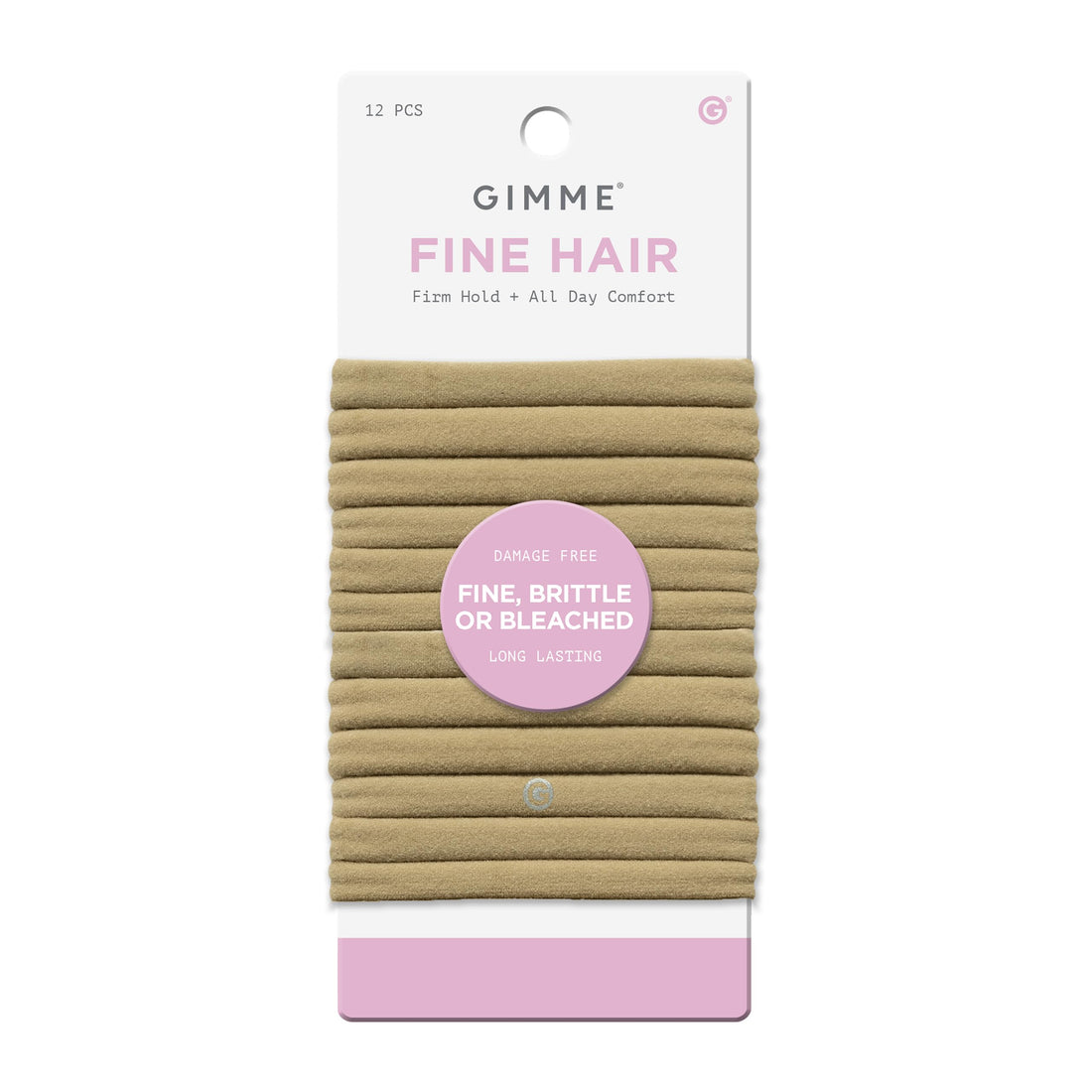 Gimme Beauty Fine Hair Elastic Bands - Slim-Fit Elastic Ties for Fine, Brittle, or Bleached Hair - No-Dent, Gentle-Grip Ponytail Holders for All-Day Comfort - 12 Pack, Dark Blonde