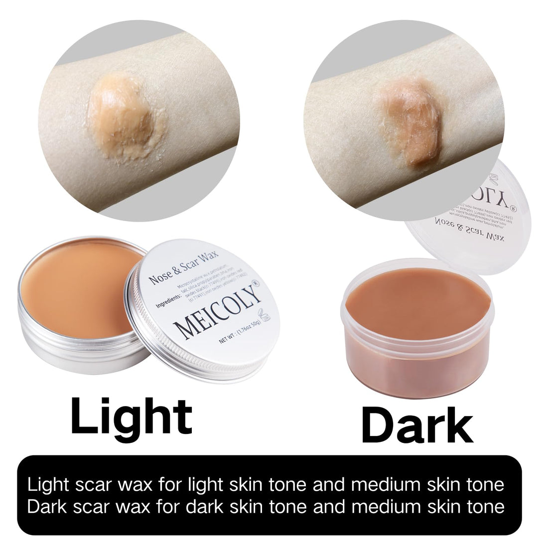 MEICOLY 3pcs SFX Special Effects Makeup Kit - Fake Nose Putty, Scar Wax, Fake Blood Scab Gel, Dark