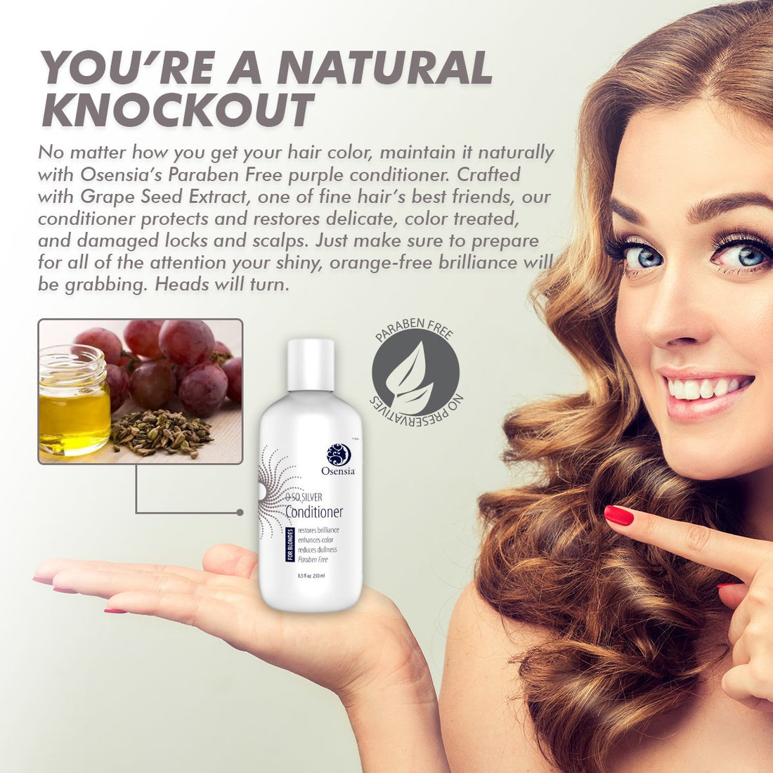 Silver Conditioner for Brassy Hair - Toning Purple Conditioner - Paraben Free Blonde Treatment for Highlights, Platinum, Bleached, and Gray Hair - Grape Seed Hydrates and Brightens Color by Osensia