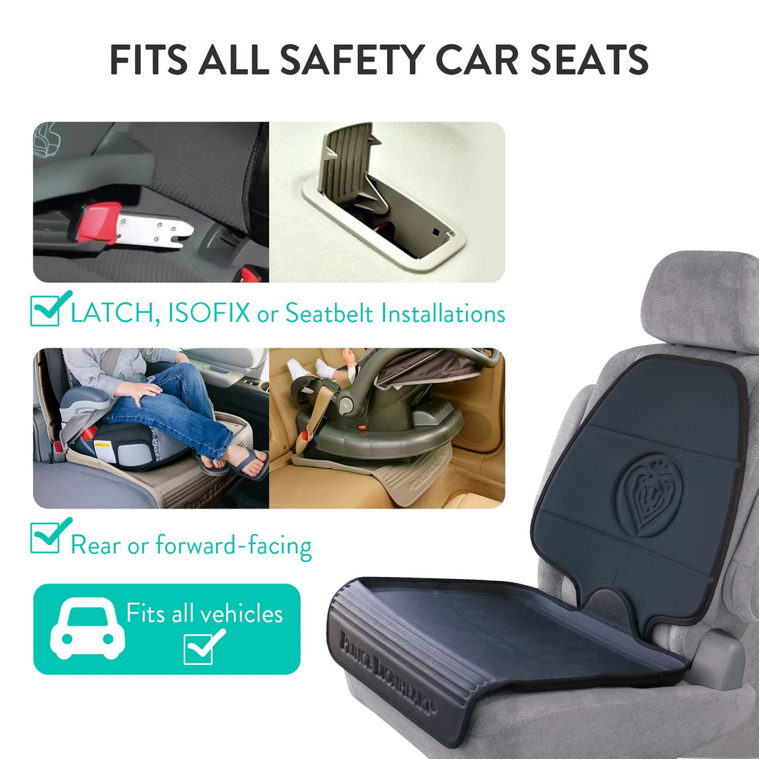 Prince Lionheart Car Seat Protector, The Only 2 Stage Seatsaver Designed with Thick Padding, Nonabsorbent, Waterproof, PVC Foam Material. Compatible With all Baby and Toddler Car Seats(Black)